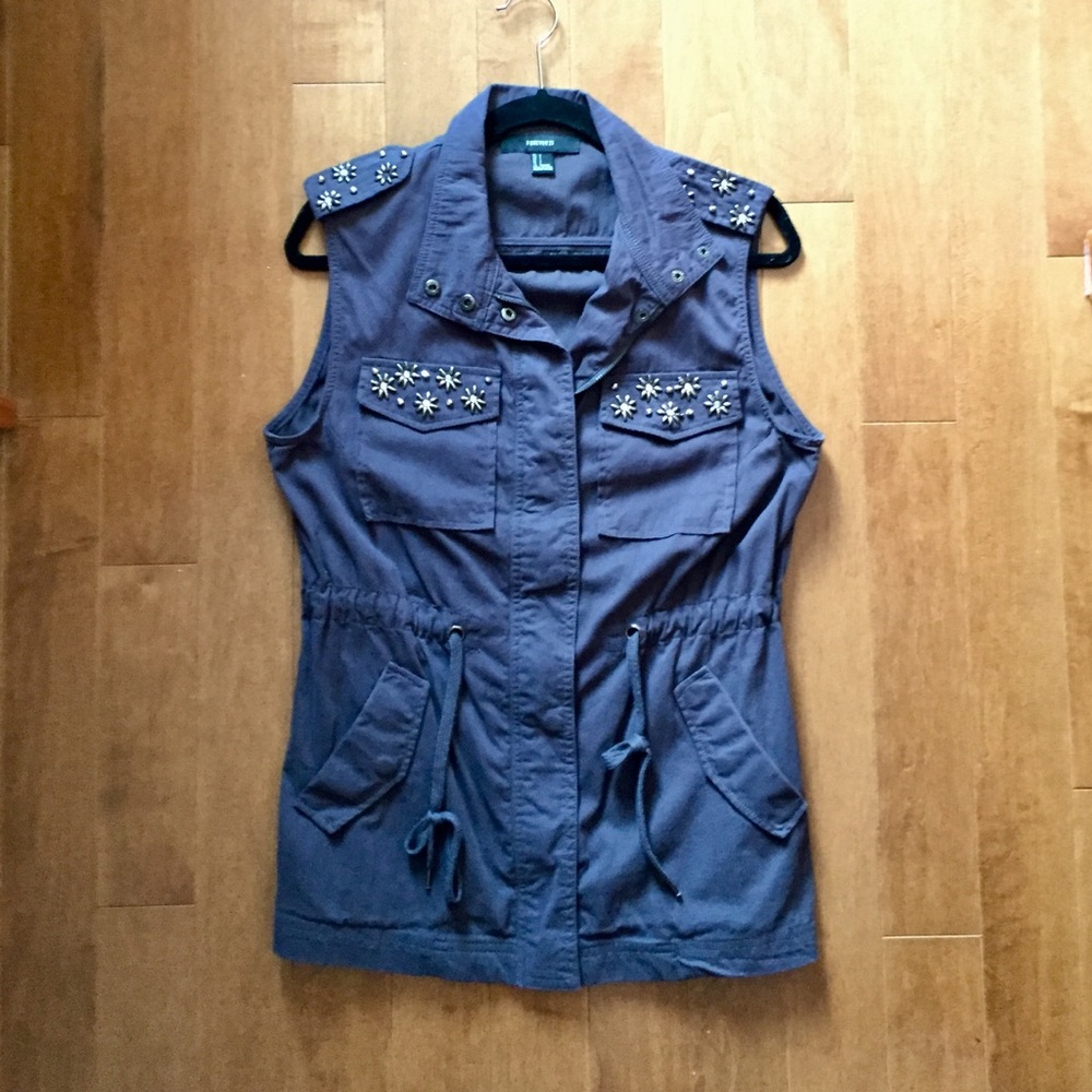 Forever 21 Grey Sleeveless Beaded Jacket